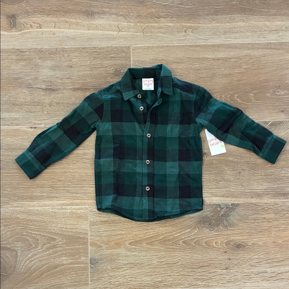 Jumping Beans Toddler Green Plaid Button-Down Shirt 2T NWT